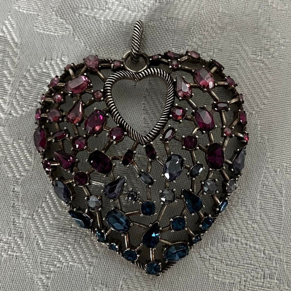 Brighton One Love Crystal Heart Pendant Silver Tone No Chain 2" - Picture 10 of 10